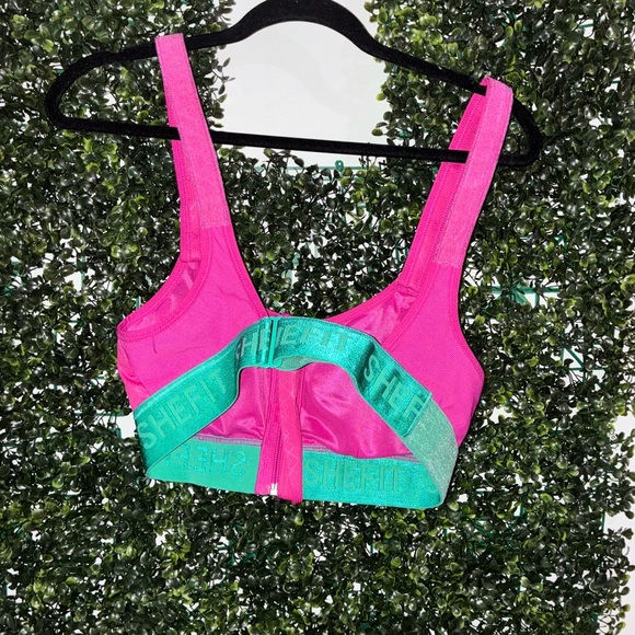 Shefit Pink and Green Zip-Up Sports Bra size medium - Picture 2 of 3